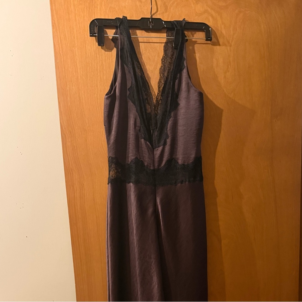 Bec & Bridge Cocoa Brown Lace-Trim Satin Midi Dress - Picture 4 of 5